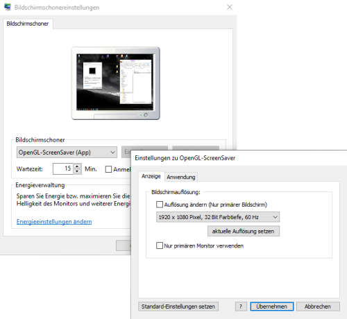Bildschirmschoner Einstellungen